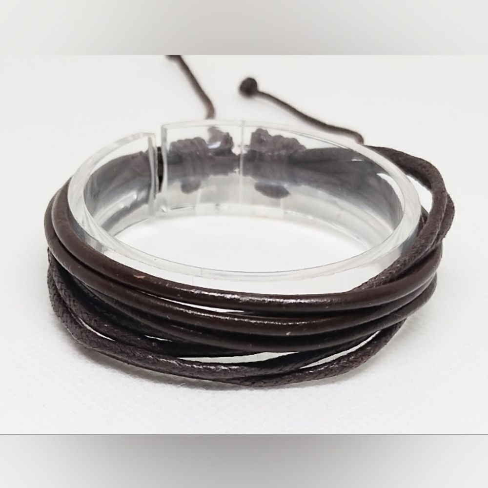 Men's leather bracelet layered‎ brown new e50